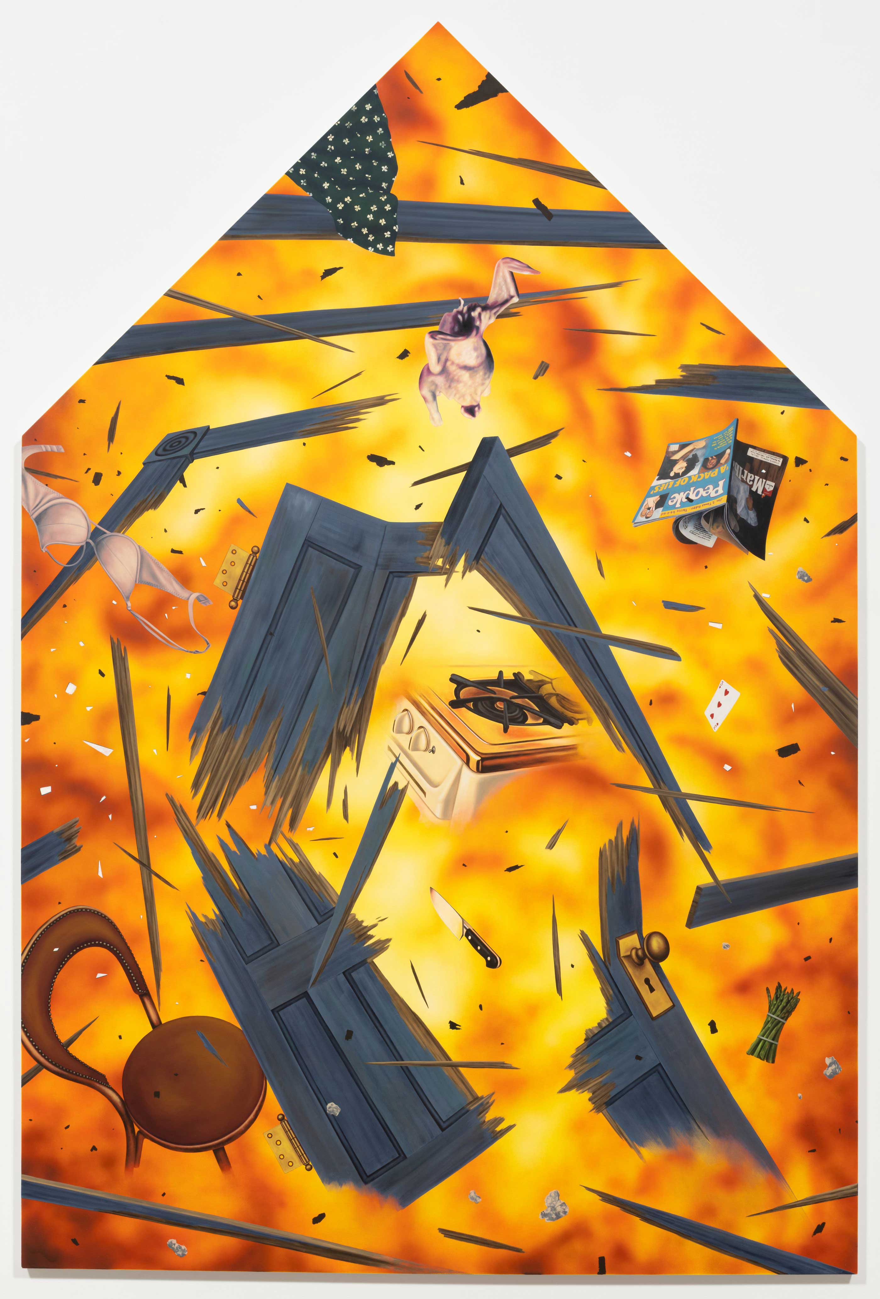 Home Explosion, acrylic and oil on canvas by Henry Gunderson, 2022